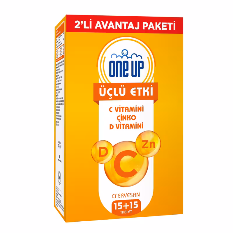 One Up Üçlü Etki C Vitamini + Çinko + D Vitamini 2 x 15 Efervesan Tablet