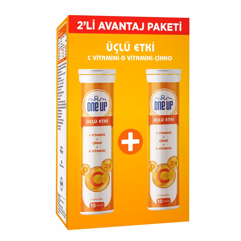 One Up Üçlü Etki C Vitamini + Çinko + D Vitamini 2 x 15 Efervesan Tablet